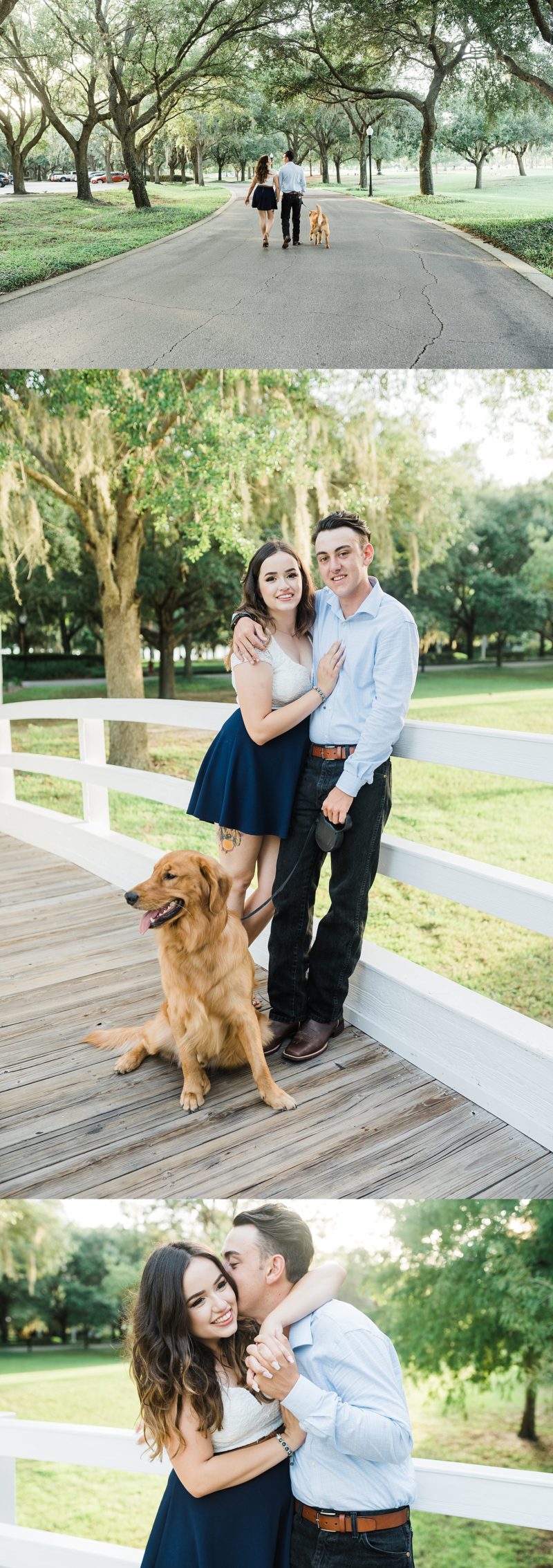 Couple with their golden retriever in Cypress Grove Park